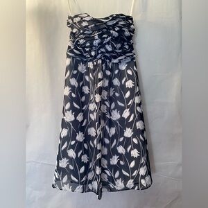White House Black Market Blue Ruched A-Line Midi Skirt